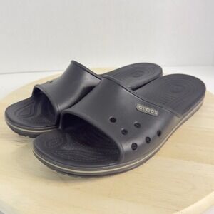 Crocs Unise Bayaband Slides Sandals White Stripe Logo Slip-On Women 12 Men 10